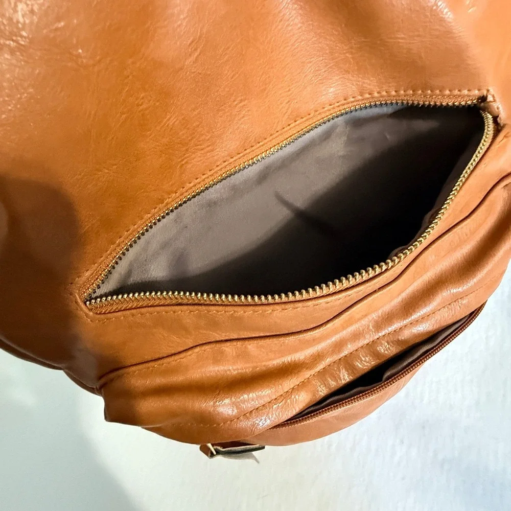Unbranded Backpack Purse Women Large Brown Faux Leather Convertible Guitar Strap